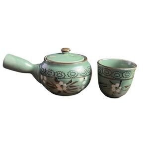 SOREL Ceramic Japanese-Style Tea Set – Teapot with 4 Cups & Strainer Used